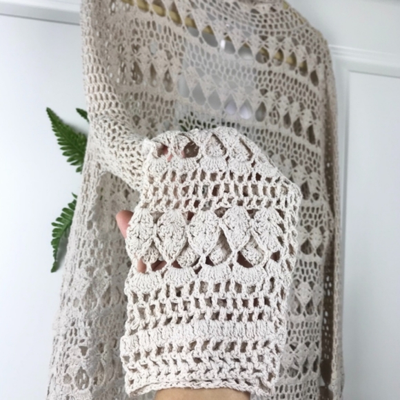 Free People Rare Harmony Crochet Duster Cardigan in Natural Cream Tan Sand - Picture 13 of 16